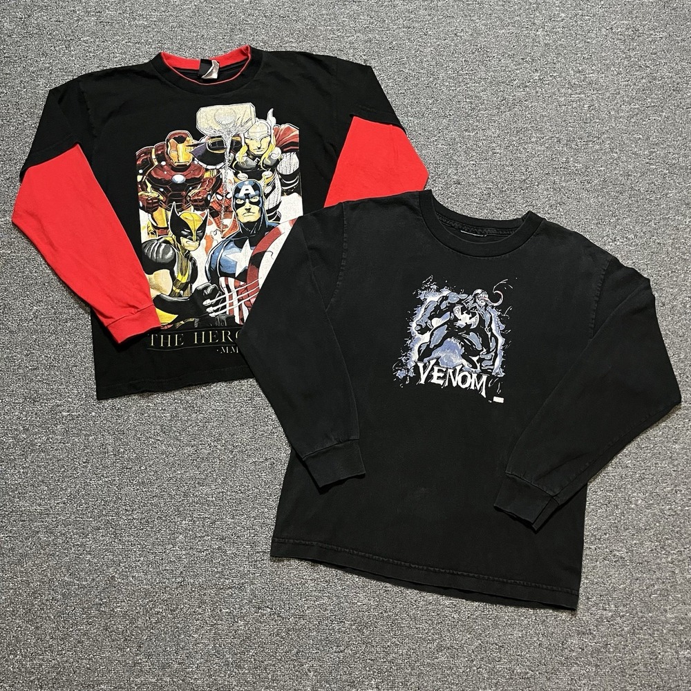 Marvel Long Sleeve Lot Venom & Avengers l Mad Engine Graphic Tees Youth Size S